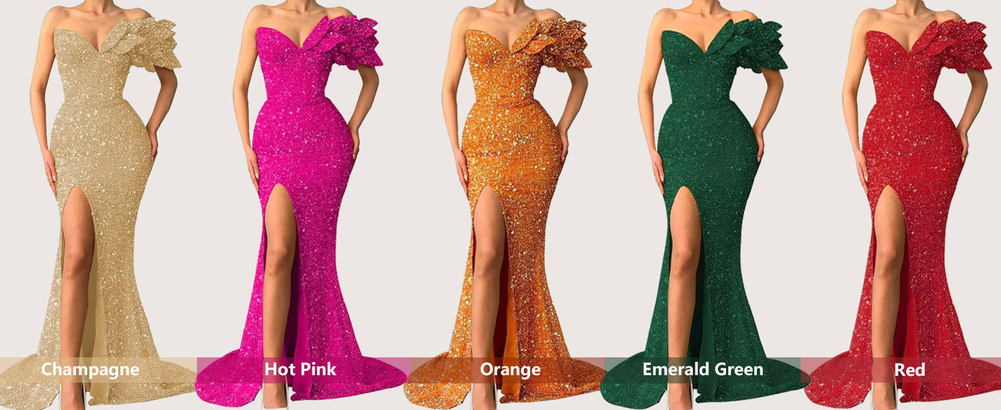 Sequin Mermaid One Shoulder Evening Dress