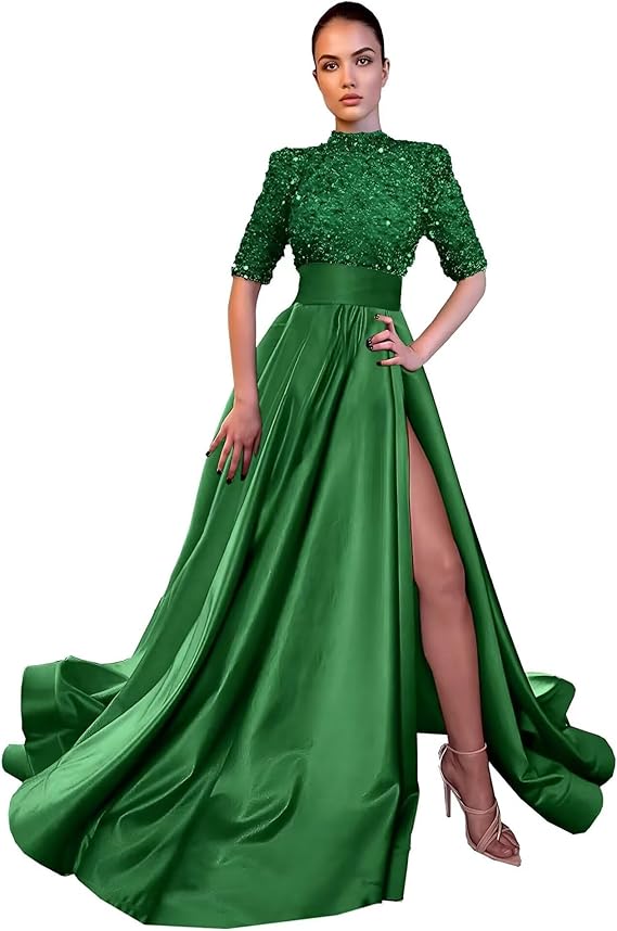 High Neck with Slit Evening Dress