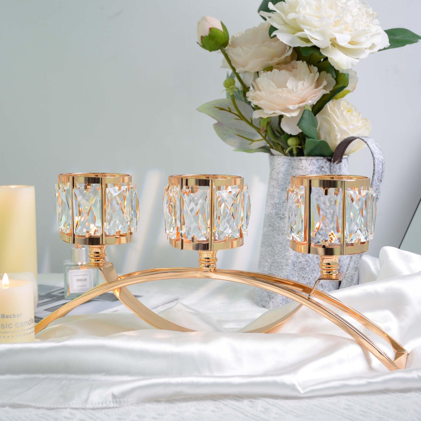 3 Arms Crystal Bowl Tealight Candelabra