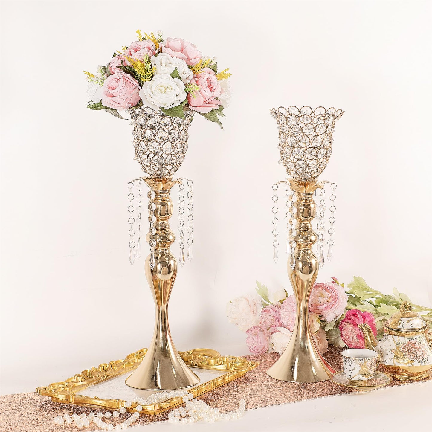 2Pcs Metal Gold Flower Vase