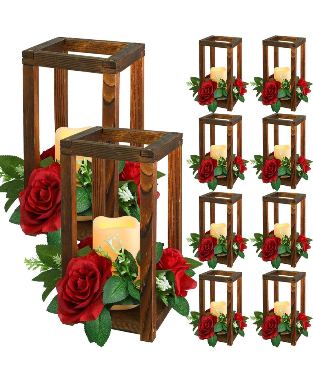 Rustic Lanterns - Set of 2 ( flowers and candles included)