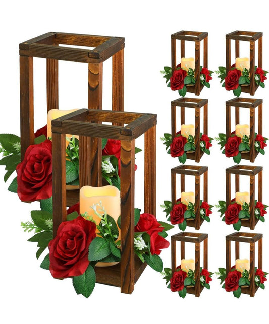 Rustic Lanterns - Set of 2 ( flowers and candles included)