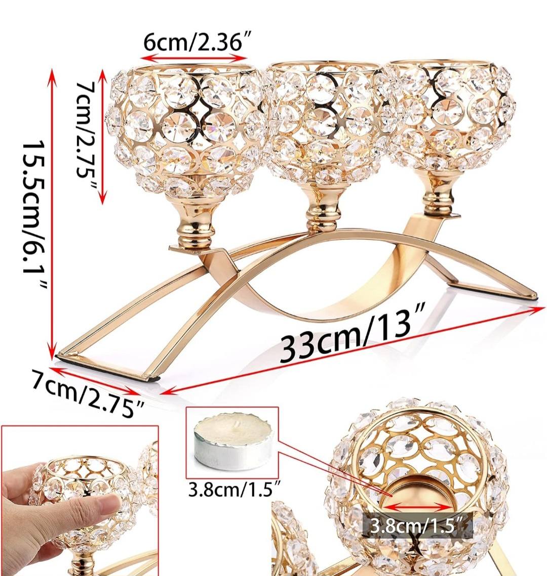 Gold Crystal Candelabra 3 Arm