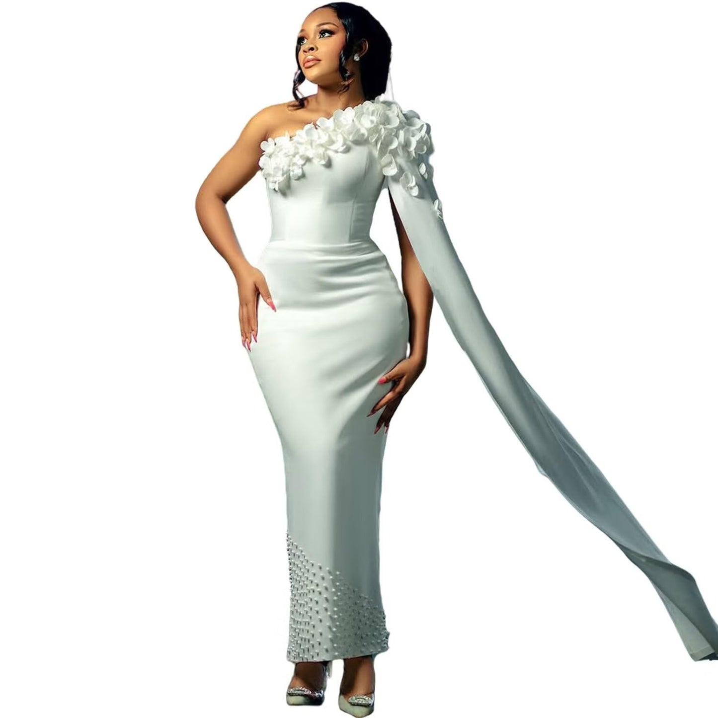 Elegant One-Shoulder Wedding Dresses with 3D Floral