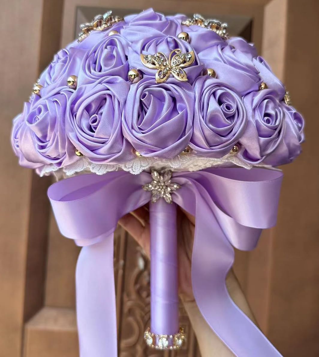 You Forever  8.3" Handmade Satin Rose Bridal Bouquet