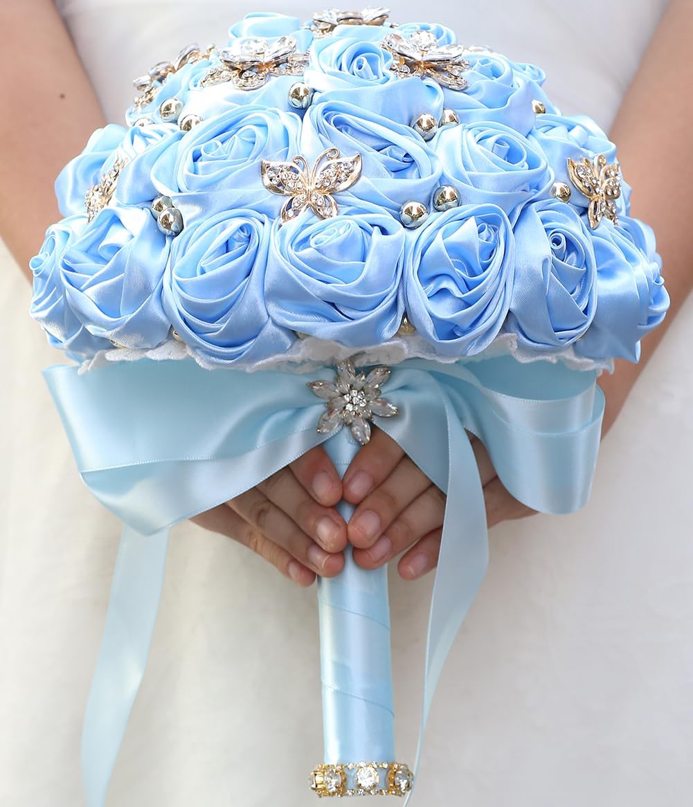 You Forever  8.3" Handmade Satin Rose Bridal Bouquet