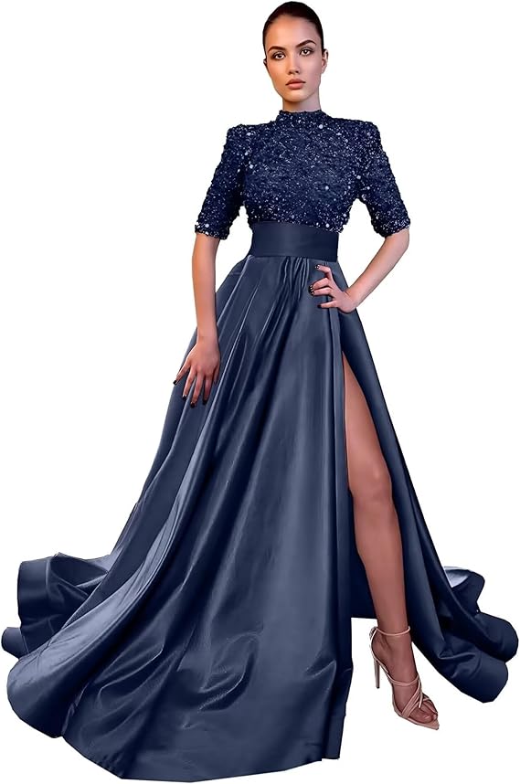 High Neck with Slit  Evening Dress