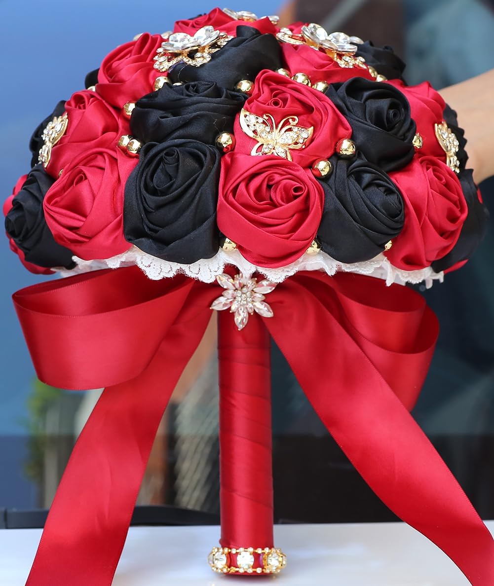 You Forever  8.3" Handmade Satin Rose Bridal Bouquet