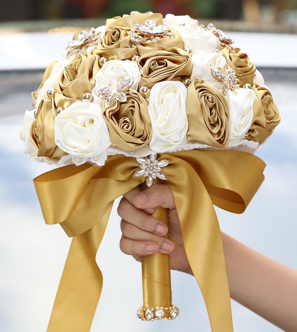 You Forever  8.3" Handmade Satin Rose Bridal Bouquet