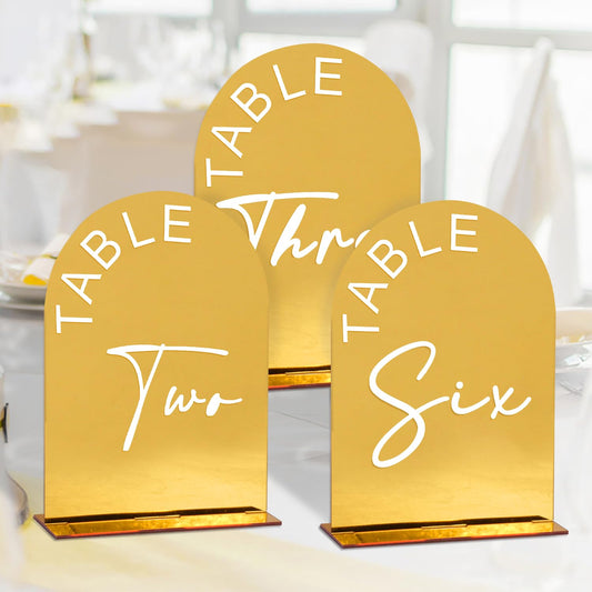 Gold Mirror Arch  Table Numbers 1-20 with Stands