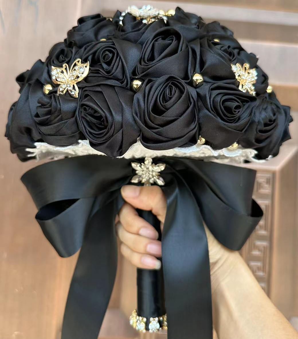 You Forever  8.3" Handmade Satin Rose Bridal Bouquet