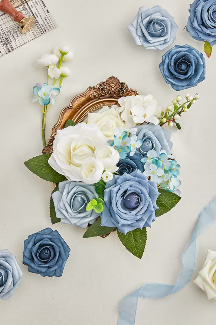 Blue Fake Silk Foam Wedding Flowers (set of 3 boxes )