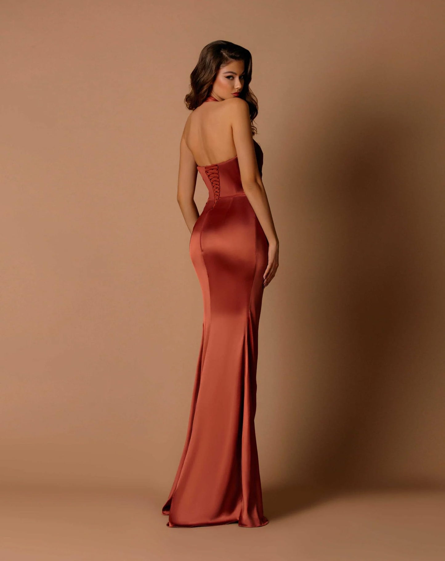 Satin Halter Long Wedding Guest Gown