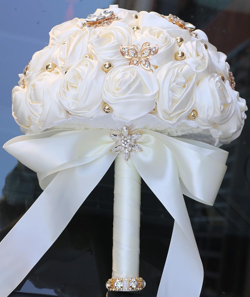 You Forever  8.3" Handmade Satin Rose Bridal Bouquet