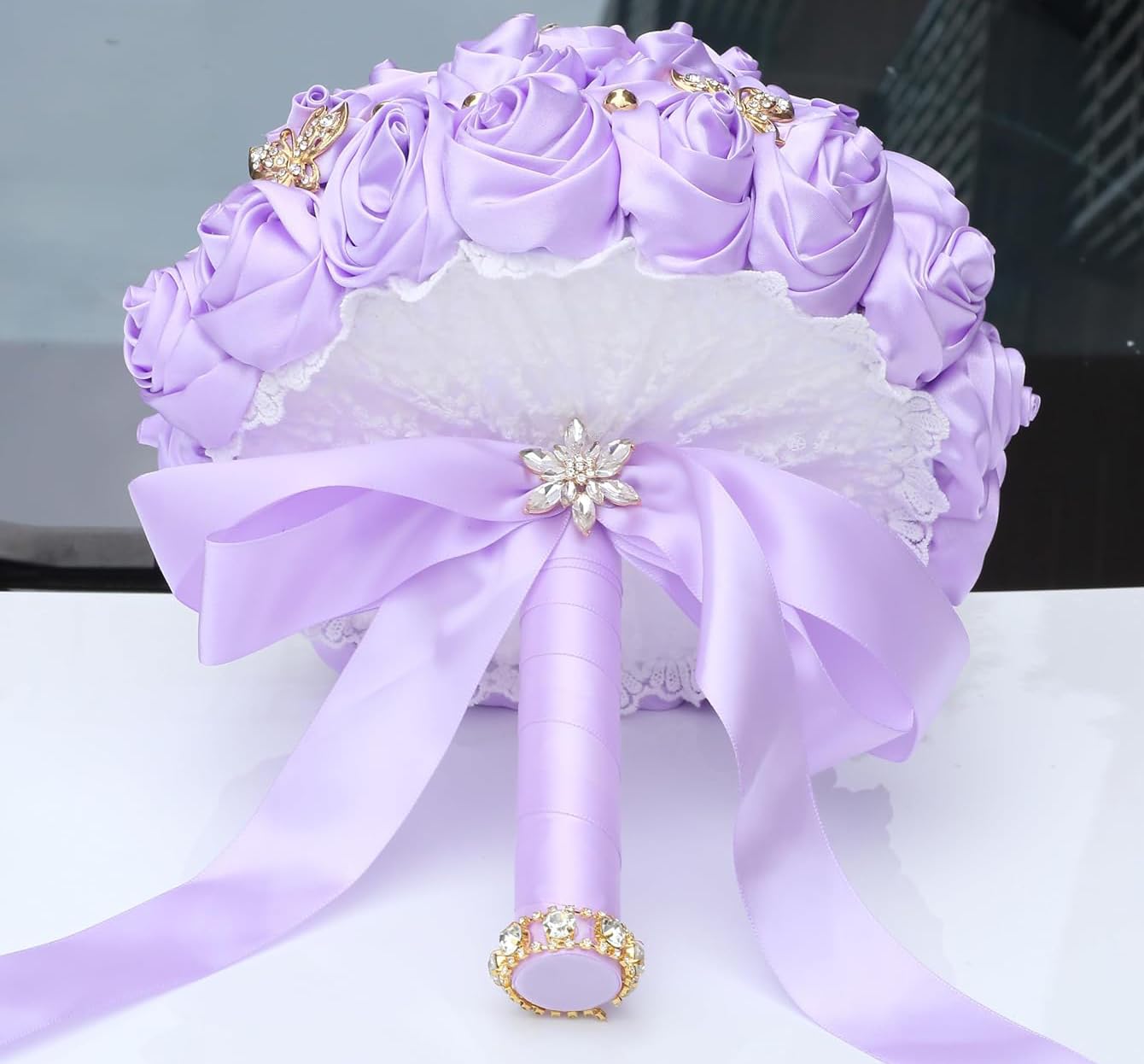 You Forever  8.3" Handmade Satin Rose Bridal Bouquet