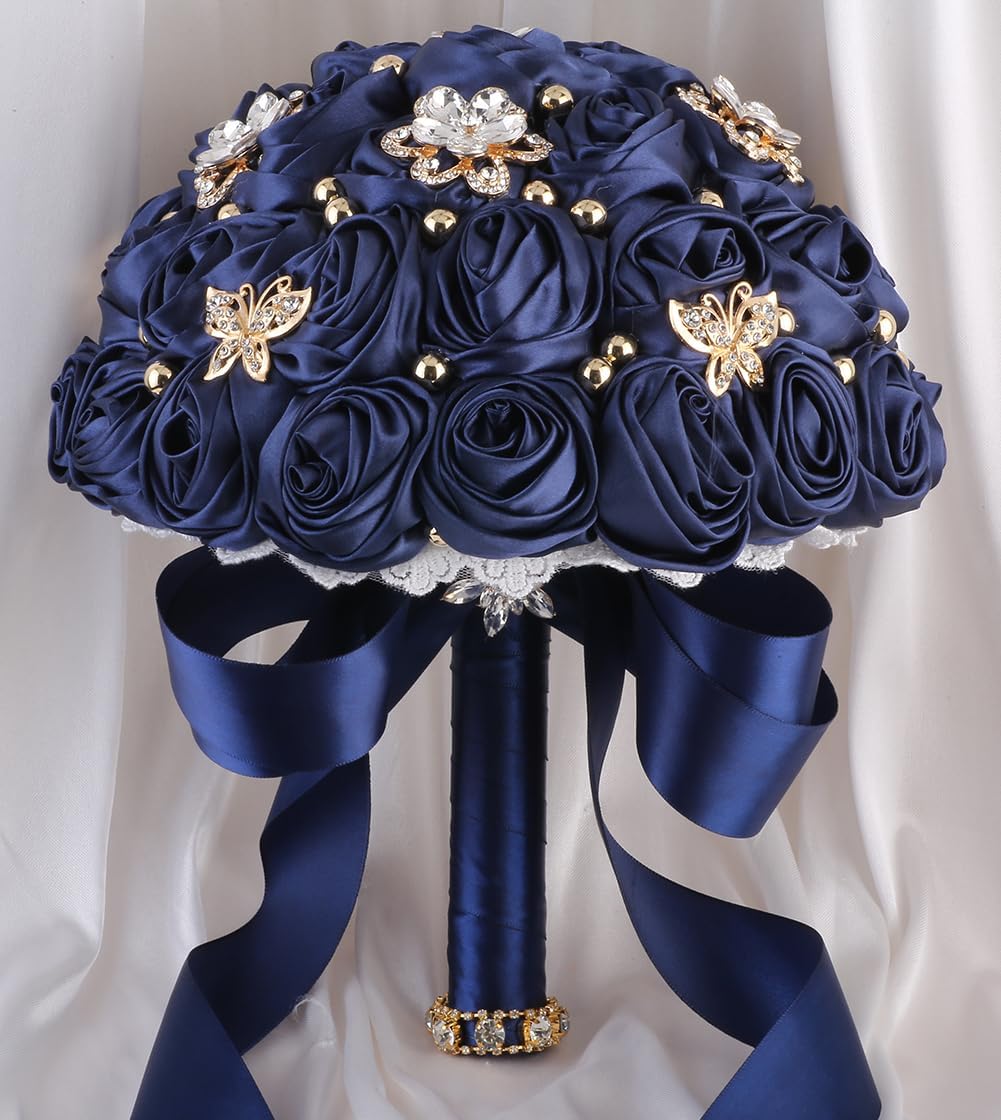 You Forever  8.3" Handmade Satin Rose Bridal Bouquet