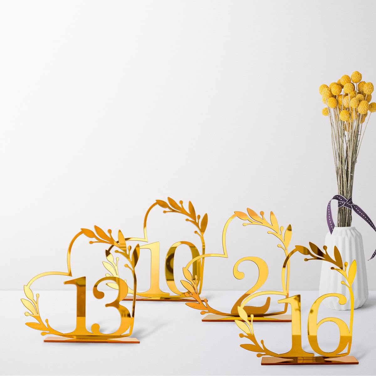 Gold Acrylic Heart-Shaped Table Numbers 1-20