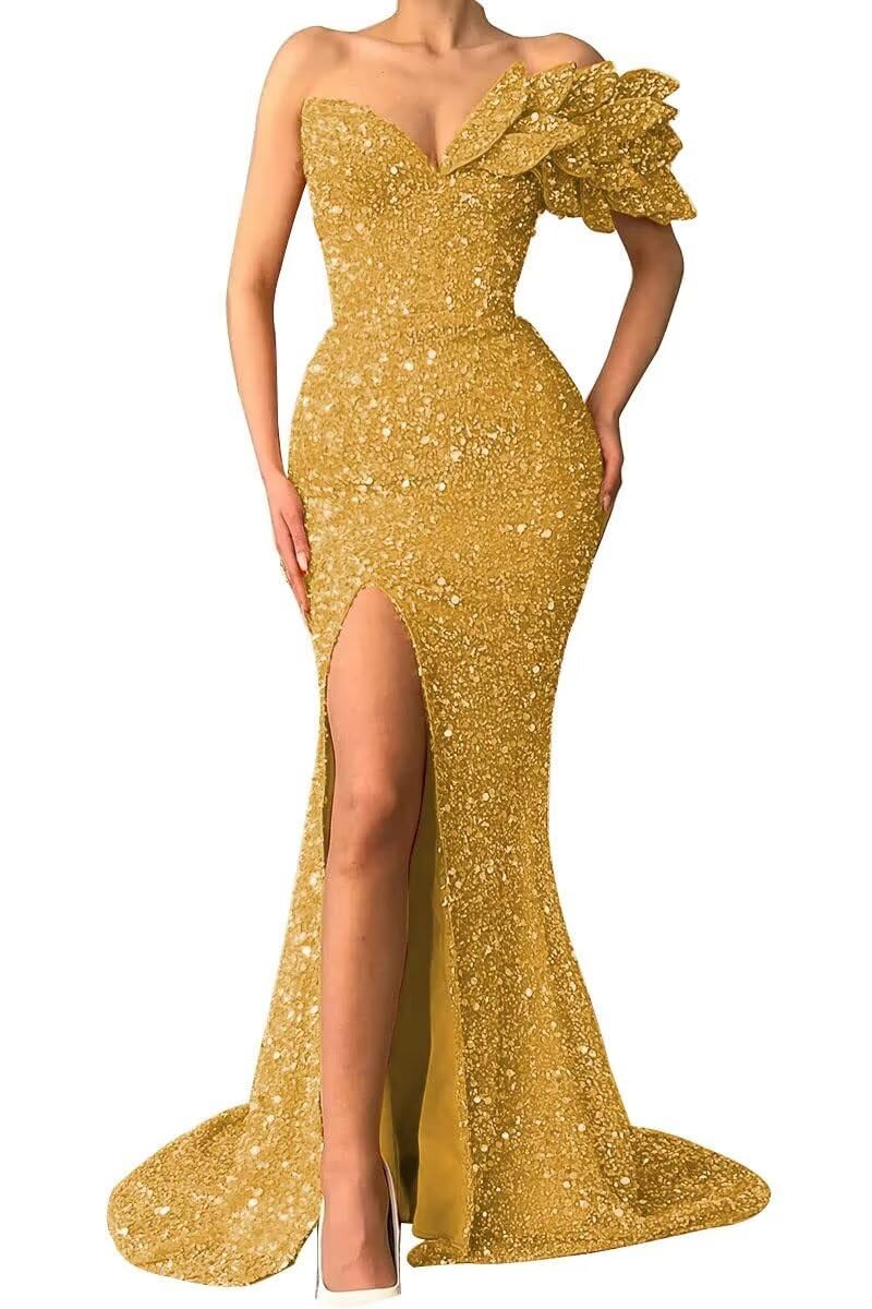 Sequin  Mermaid One Shoulder Evening Dress