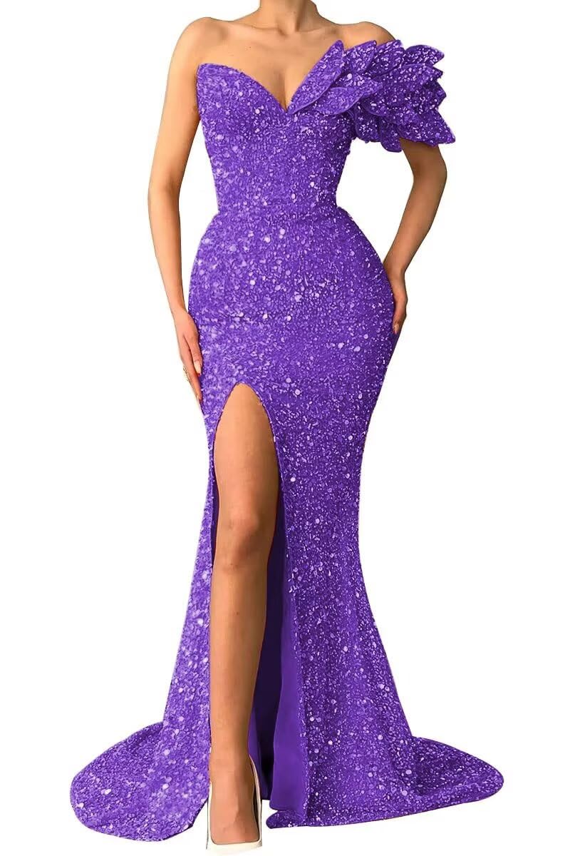 Sequin  Mermaid One Shoulder Evening Dress