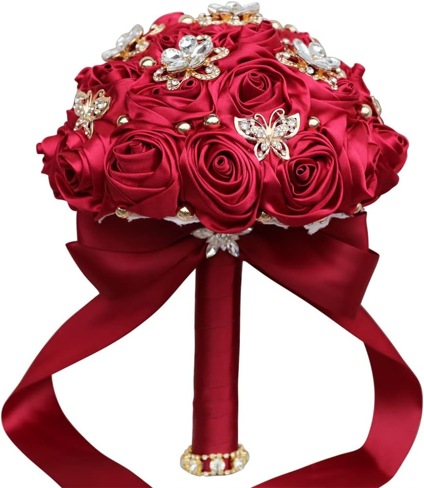 You Forever  8.3" Handmade Satin Rose Bridal Bouquet