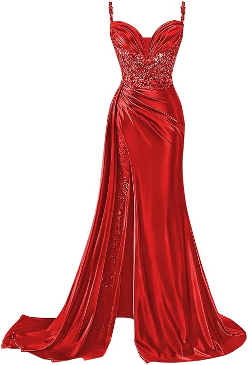 SatinEvening Gown with Slit