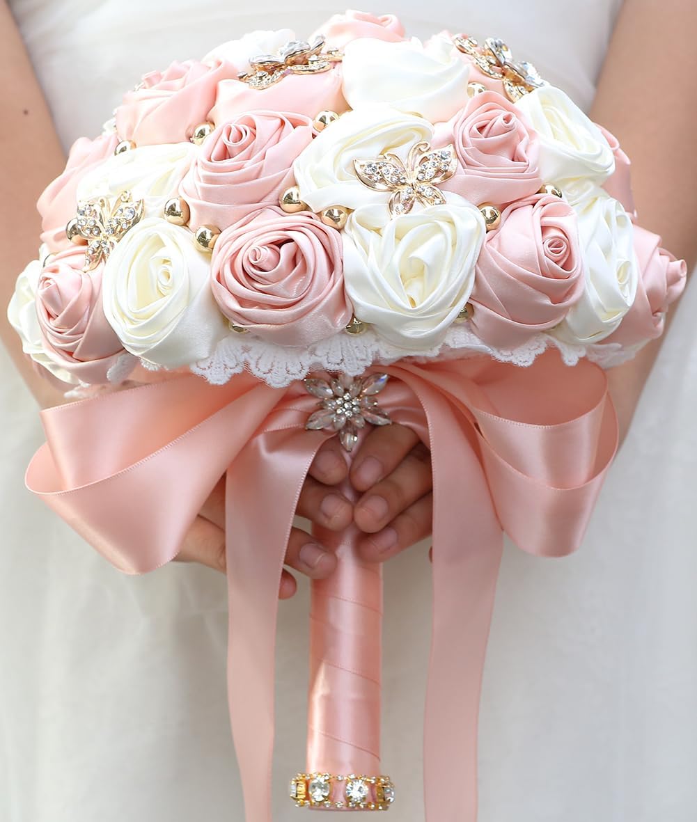 You Forever  8.3" Handmade Satin Rose Bridal Bouquet