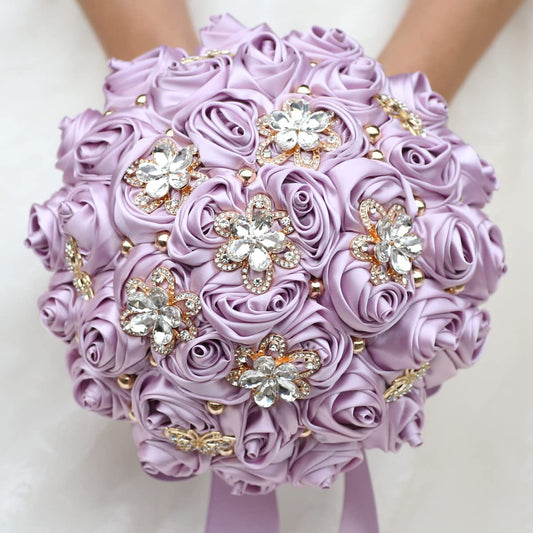 You Forever  8.3" Handmade Satin Rose Bridal Bouquet