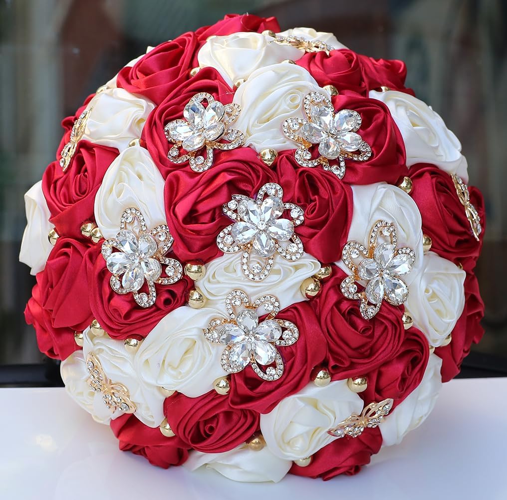 You Forever  8.3" Handmade Satin Rose Bridal Bouquet