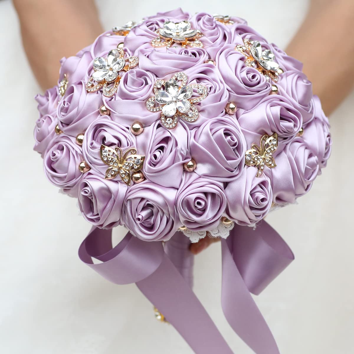 You Forever  8.3" Handmade Satin Rose Bridal Bouquet