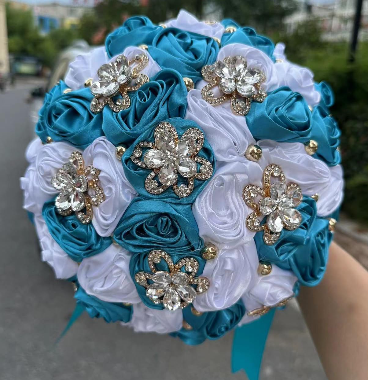 You Forever  8.3" Handmade Satin Rose Bridal Bouquet