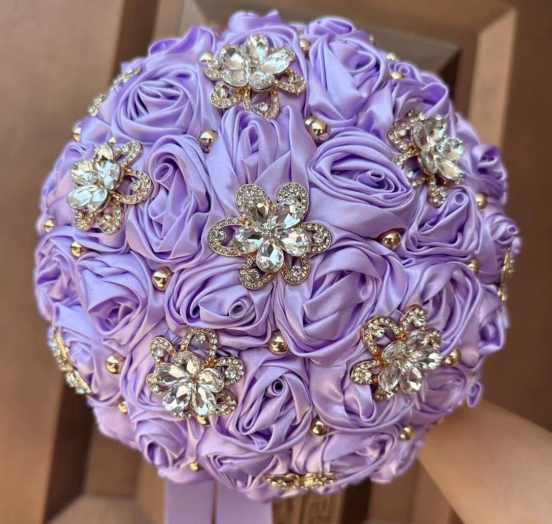 You Forever  8.3" Handmade Satin Rose Bridal Bouquet