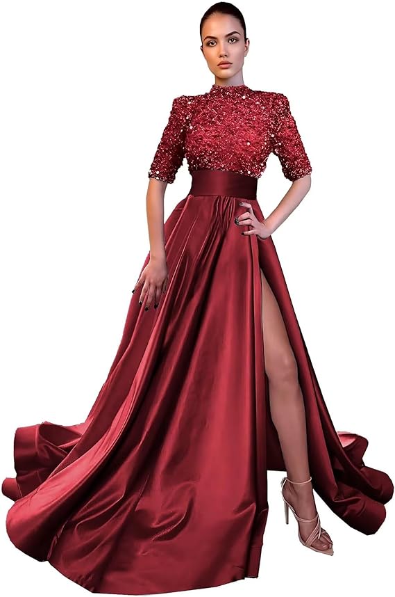 High Neck with Slit  Evening Dress
