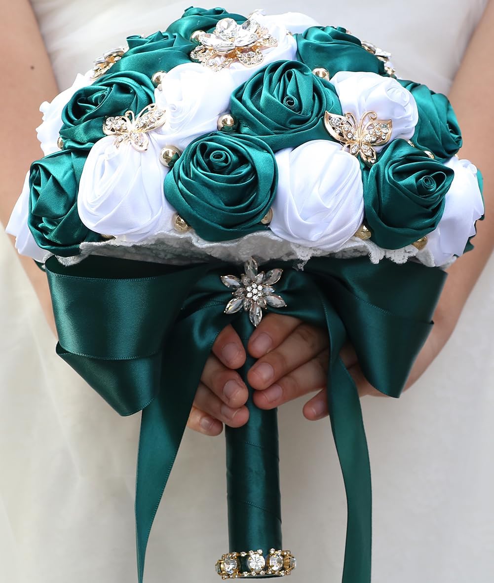 You Forever  8.3" Handmade Satin Rose Bridal Bouquet