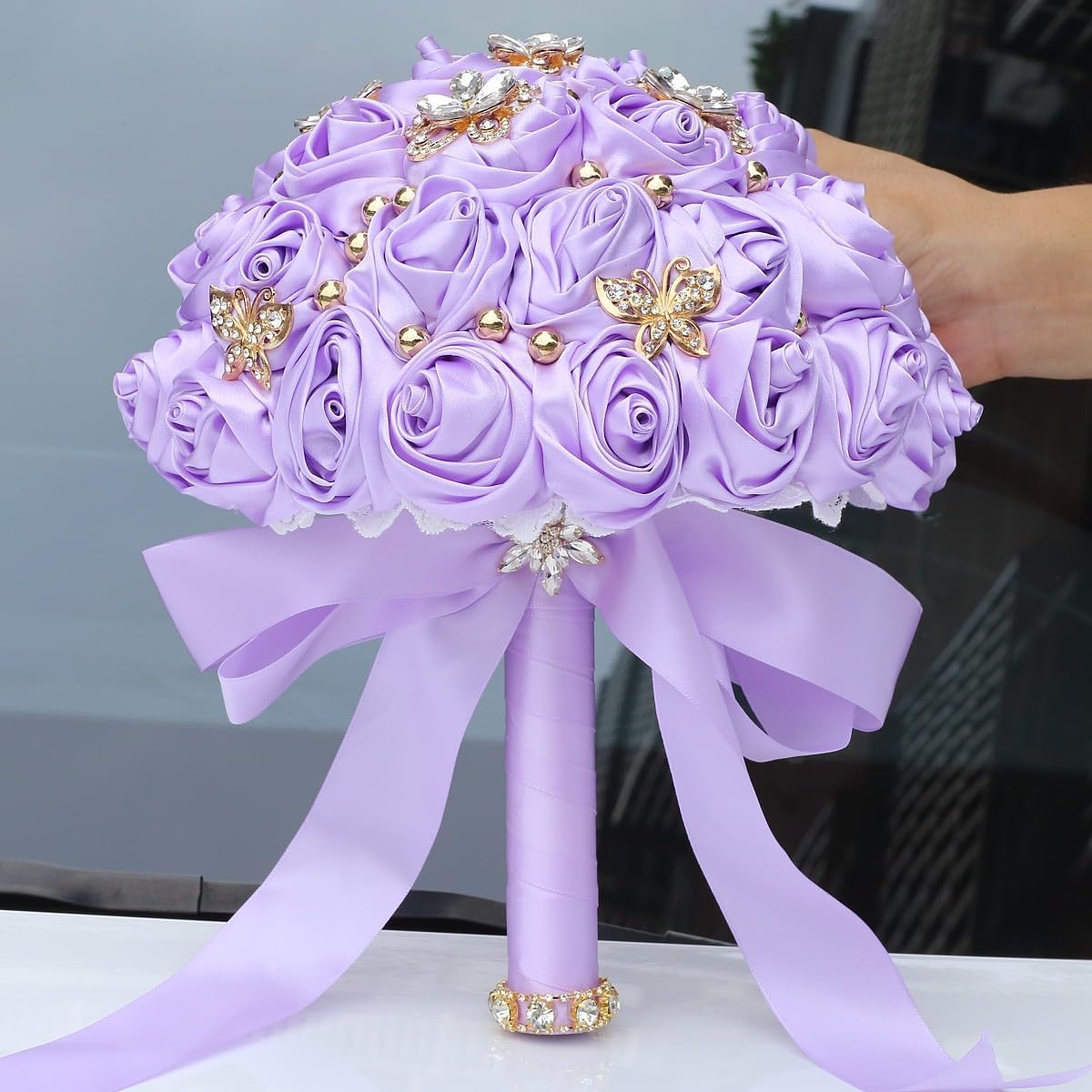 You Forever  8.3" Handmade Satin Rose Bridal Bouquet