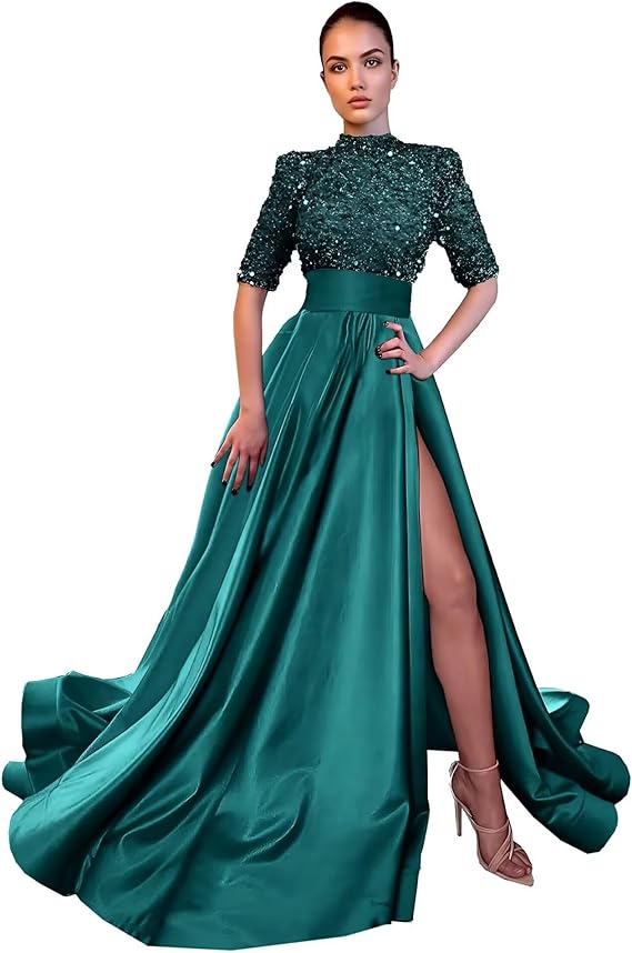 High Neck with Slit  Evening Dress