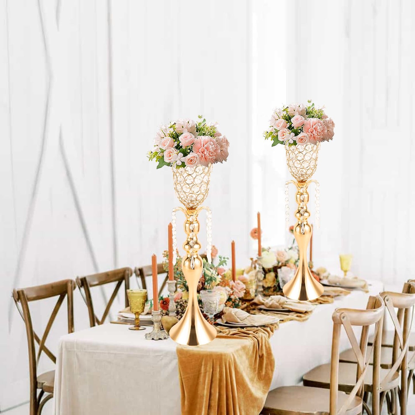 2Pcs Metal Gold Flower Vase