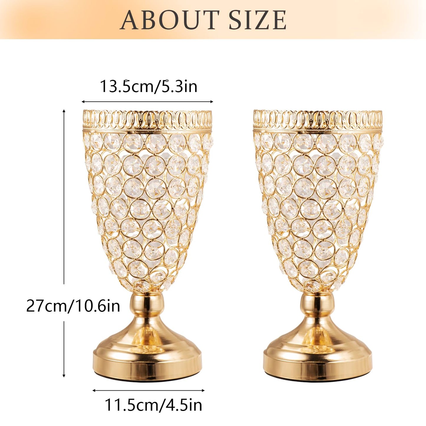 Gold Crystal Trumpet Floral Vase -2 Pcs
