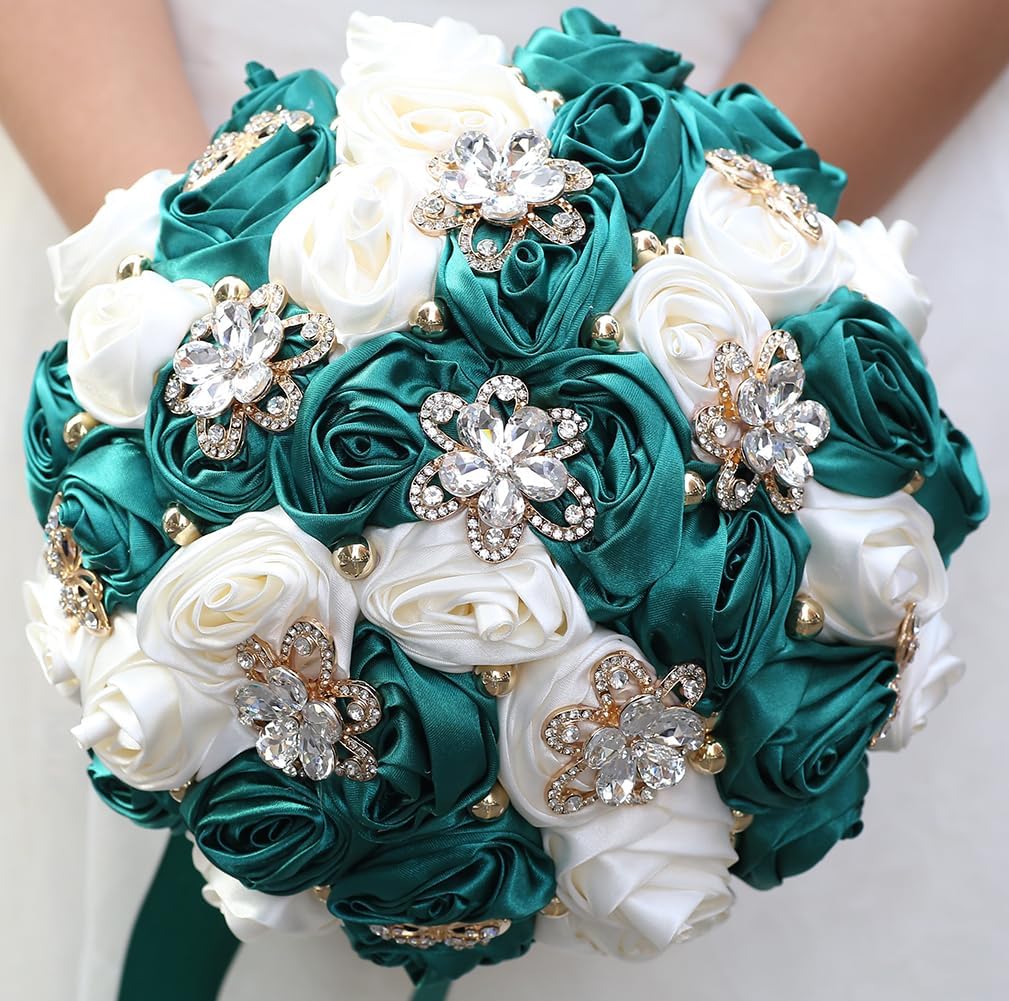 You Forever  8.3" Handmade Satin Rose Bridal Bouquet