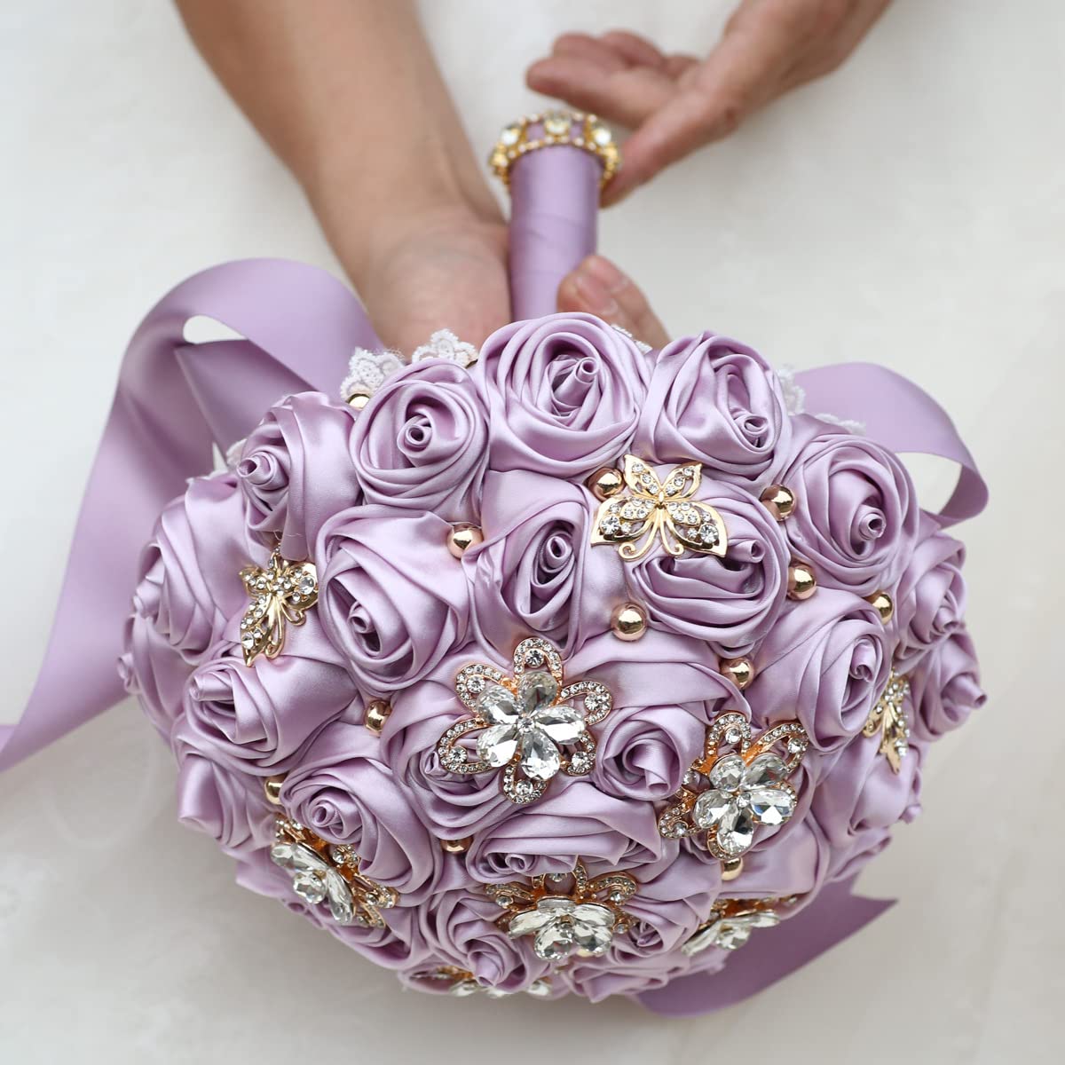 You Forever  8.3" Handmade Satin Rose Bridal Bouquet