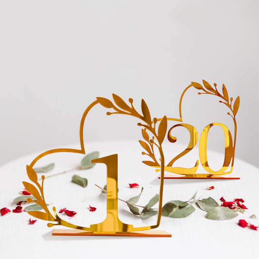 Gold Acrylic Heart-Shaped Table Numbers 1-20