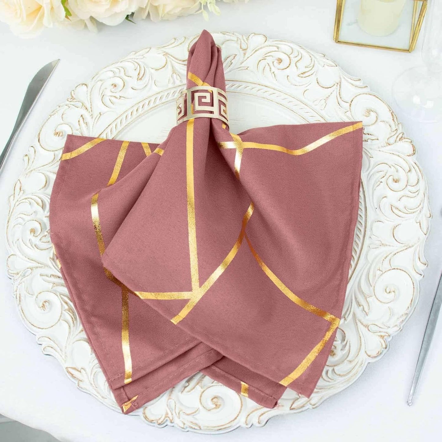Modern Polyester Napkins With Gold Foil ( 20 Pieces )