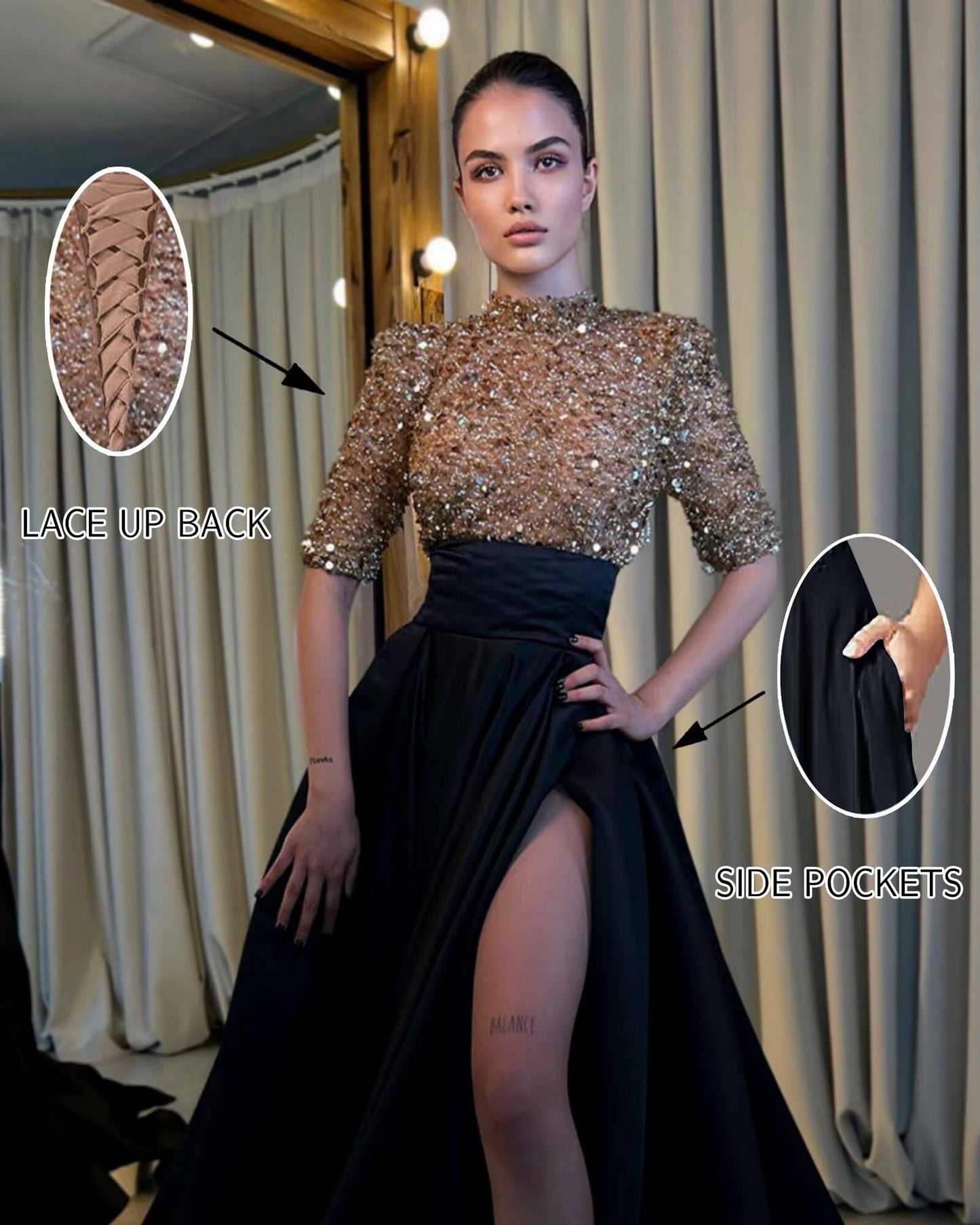 High Neck with Slit  Evening Dress