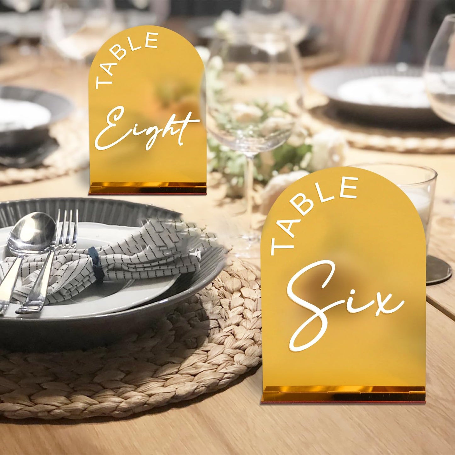 Gold Mirror Arch  Table Numbers 1-20 with Stands