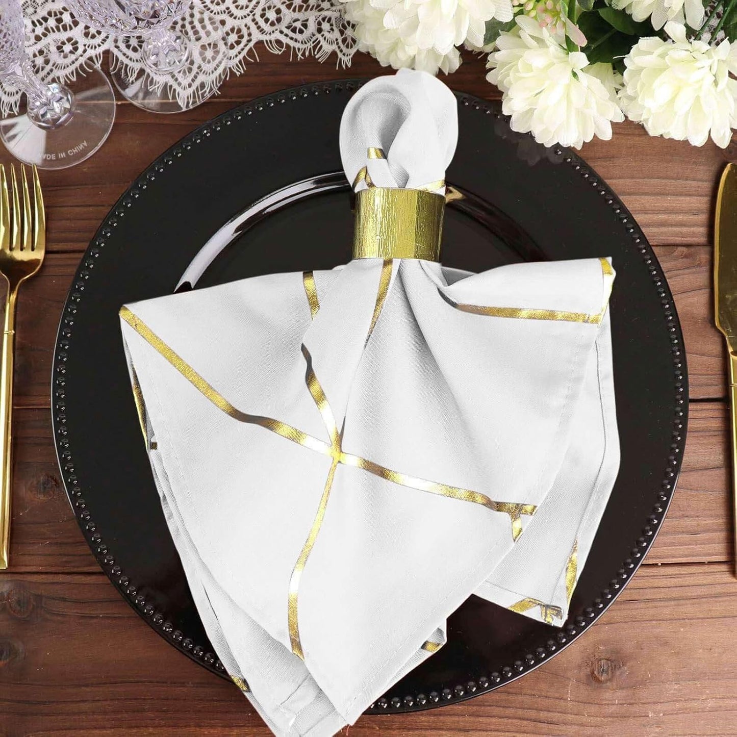 Modern Polyester Napkins With Gold Foil ( 20 Pieces )