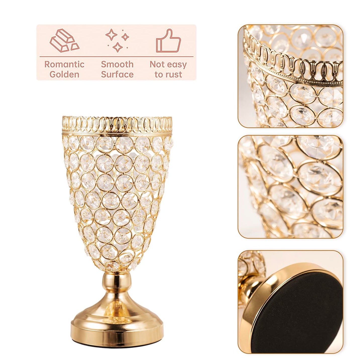 Gold Crystal Trumpet Floral Vase -2 Pcs