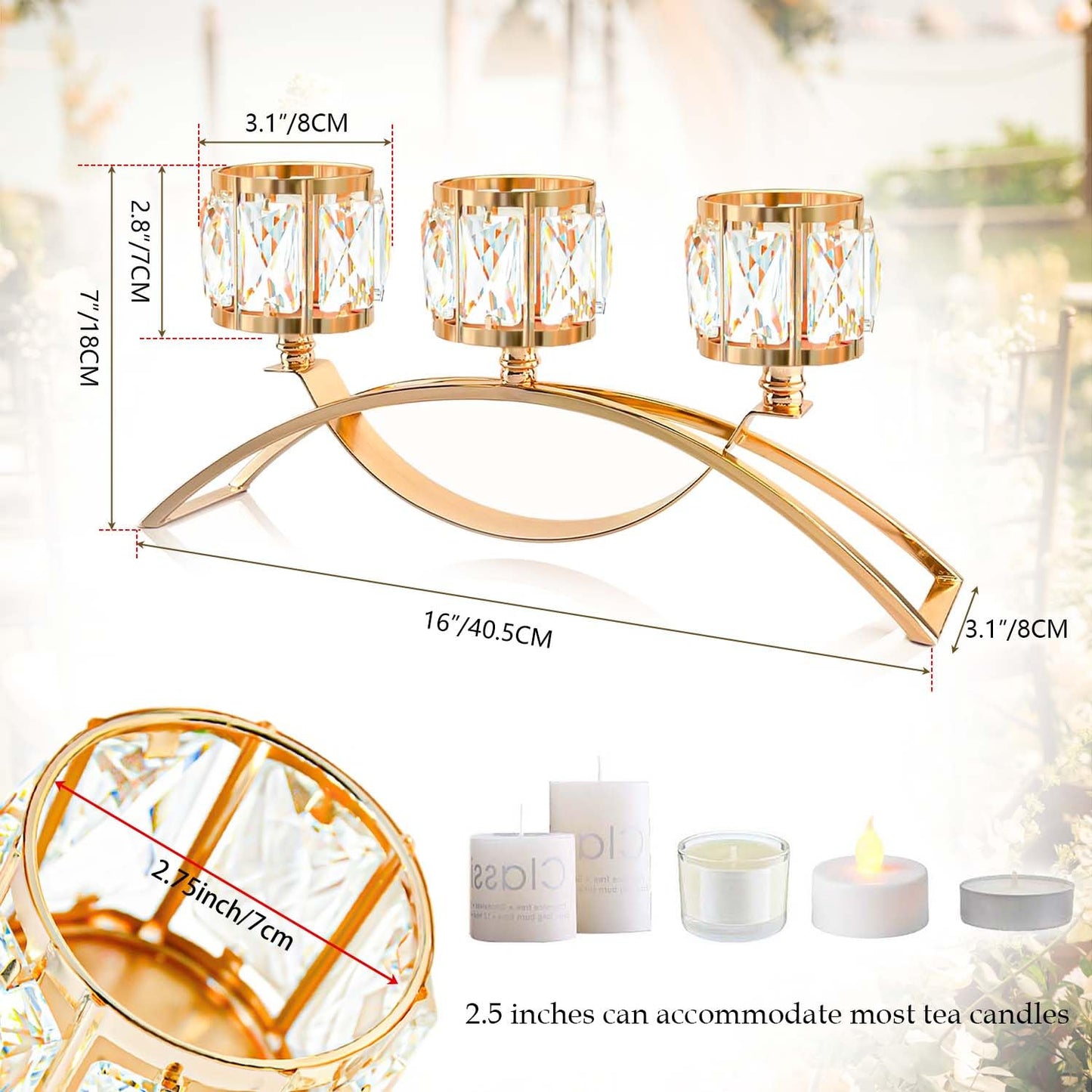 3 Arms Crystal Bowl Tealight Candelabra