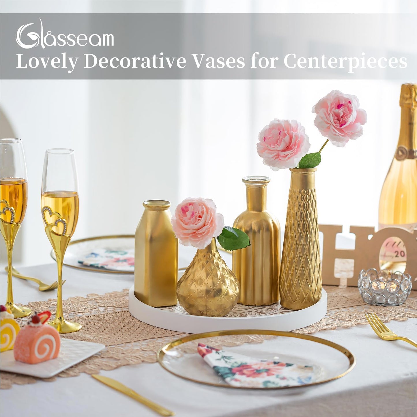 4 Aesthetic Decorative Golden Modern Vase