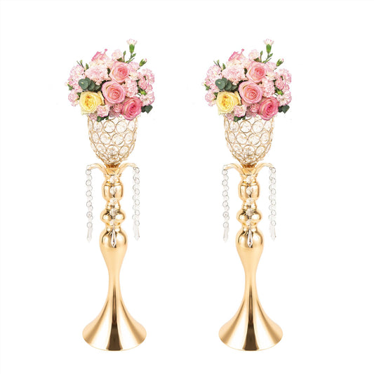 2Pcs Metal Gold Flower Vase
