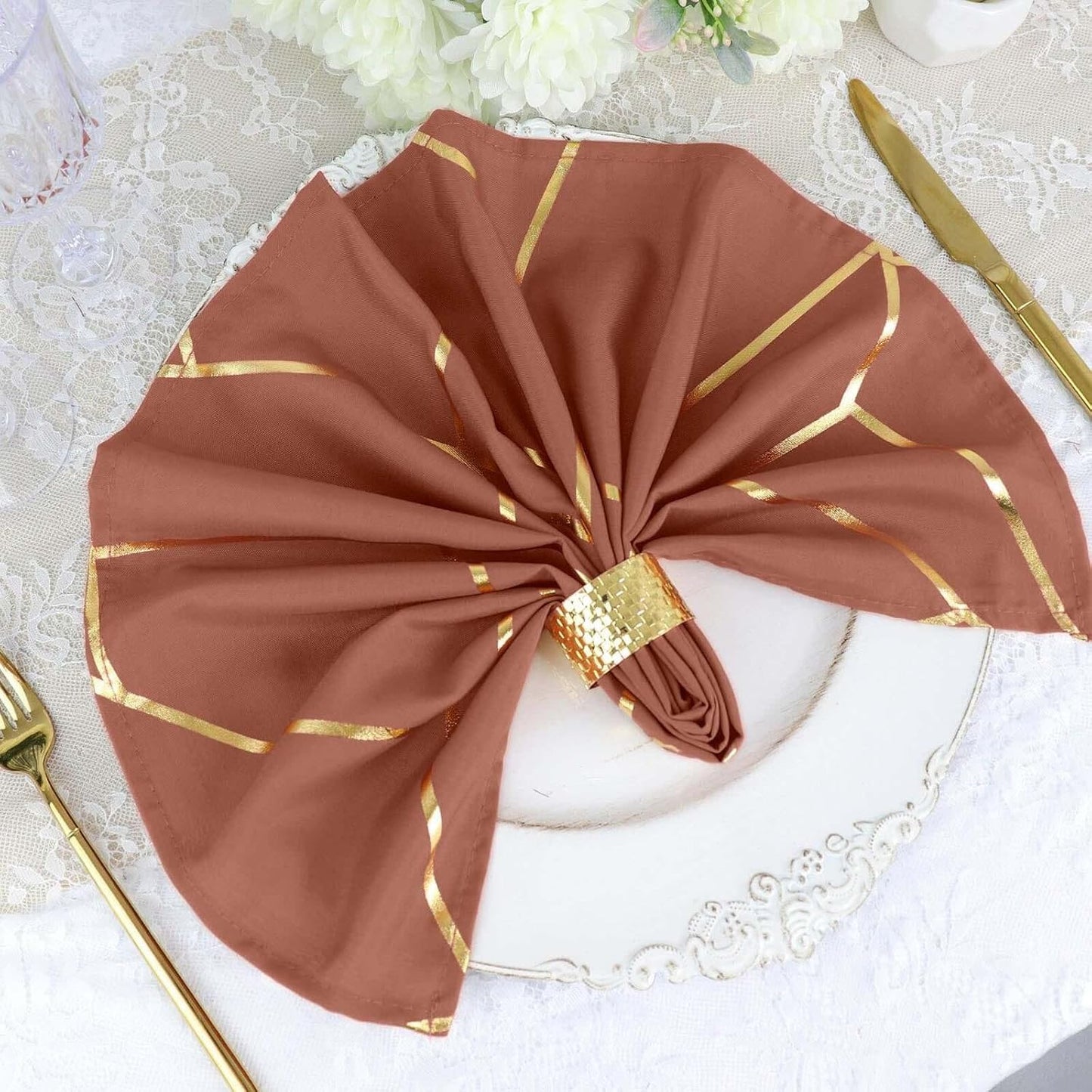 Modern Polyester Napkins With Gold Foil ( 20 Pieces )