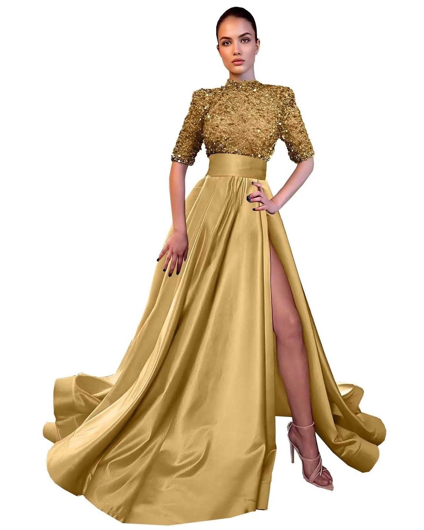 High Neck with Slit  Evening Dress
